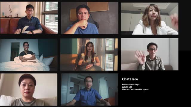 亚洲华人同事在家工作在线会议多屏幕讨论视频素材