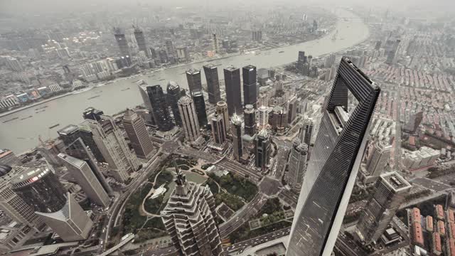 上海城市网络T/L ZI鸟瞰图，日暮过渡视频下载
