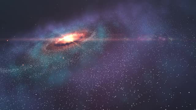 4K - 3D美丽的星系与明亮闪烁的星星，飞行在深空，抽象视图星云空间宇宙运动背景视频素材