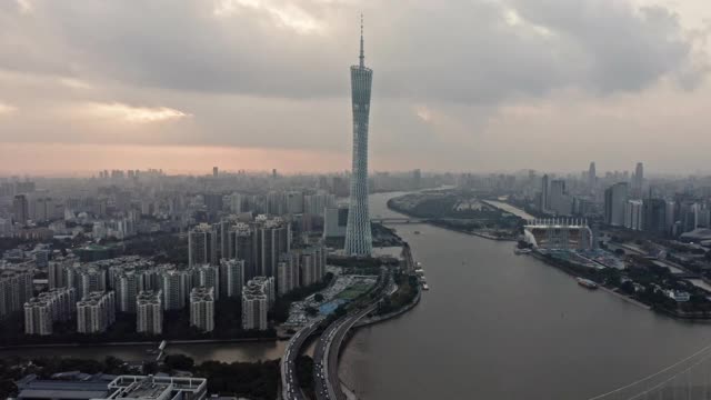 日落时分的广州天际线视频下载