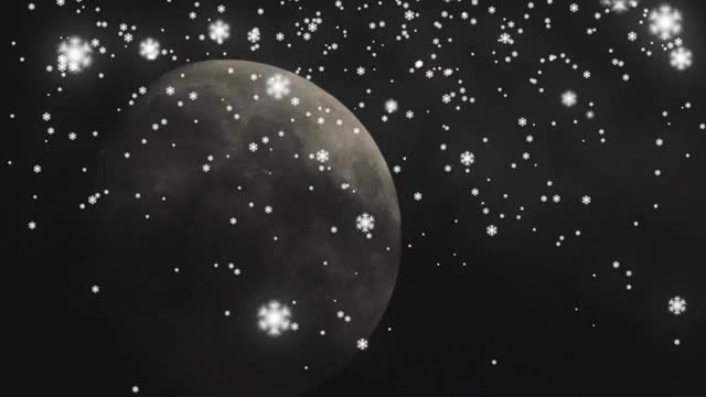 月亮的特写在雪花的背景上视频素材