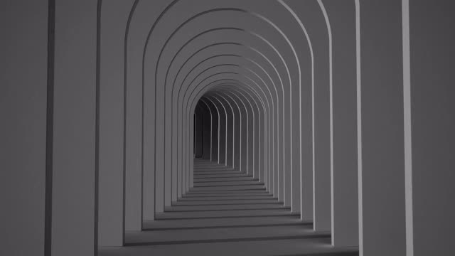 无尽的黑白隧道，两边都是拱门视频素材