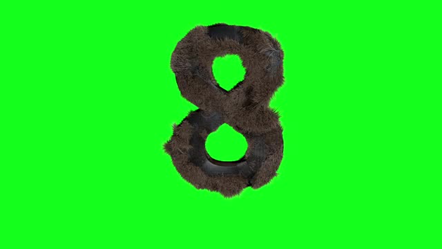 抽象毛茸茸的数字8 8标志毛茸茸的数字绿色屏幕色度键动画3d视频下载