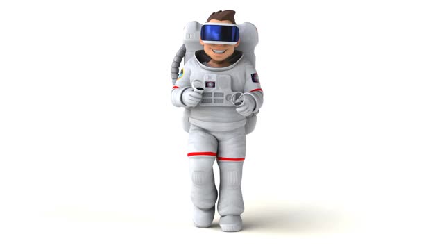 有趣的3D卡通宇航员与VR头盔视频下载