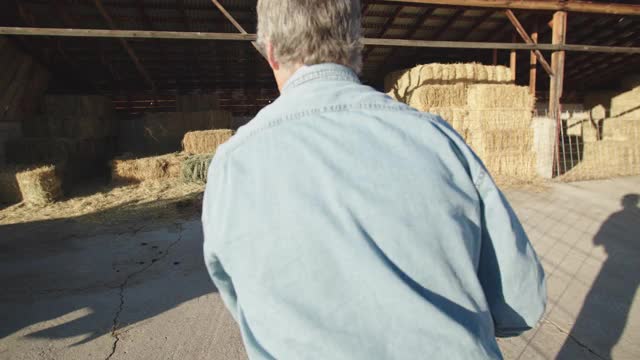 一个老人在他的农场工作视频素材