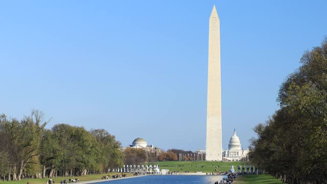 美国国会大厦，华盛顿纪念碑，二战纪念碑，林肯纪念堂倒影池-华盛顿特区视频素材
