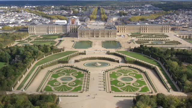法国凡尔赛宫无人机鸟瞰图视频下载