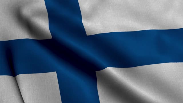 芬兰国旗缎。挥舞芬兰国旗的织物纹理，挥舞芬兰国旗的真实纹理。视频素材