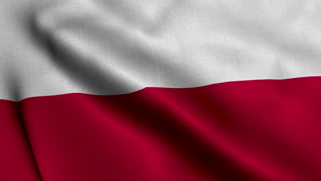 波兰国旗缎。舞动波兰国旗的织物纹理，舞动波兰国旗的真实纹理视频素材