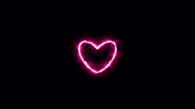 粉色爱火霓虹招牌。激烈的跳动的心脏。动画视频。循环现实的动画。视频素材