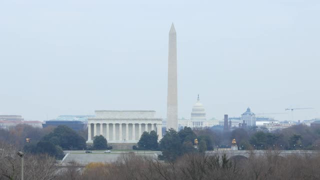 林肯纪念堂、华盛顿纪念碑和美国国会大厦圆顶视频素材
