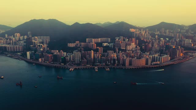 日落时的香港城市全景视频素材