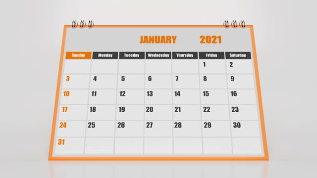 抽象飞行页日历2021与橙色框架上的白色背景视频素材