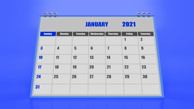 抽象飞行页日历2021在蓝色背景视频素材