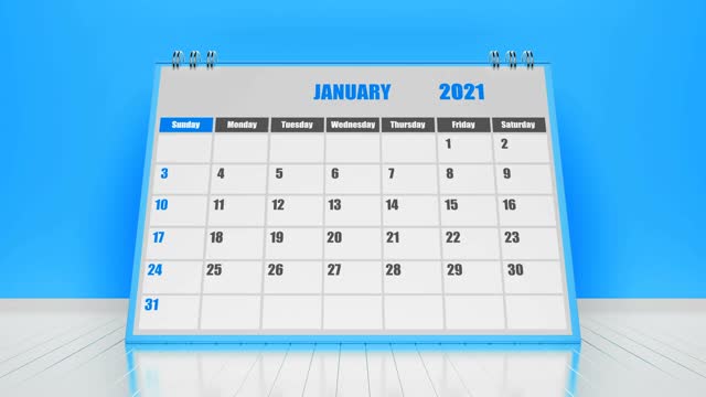 飞行页日历2021在蓝色背景视频素材