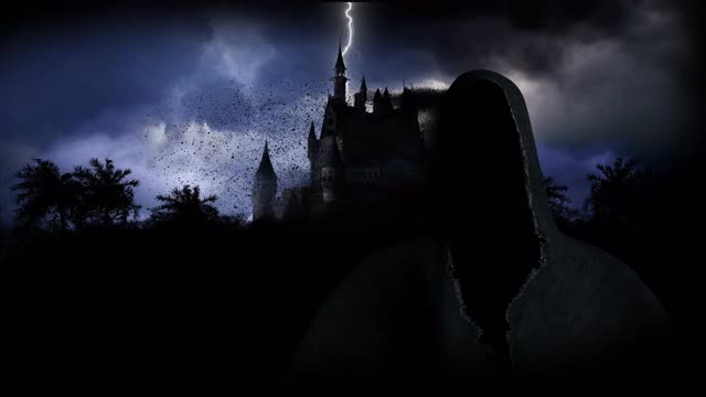 神秘的黑暗城堡与幽灵。恐惧。现实的4 k的动画。视频下载