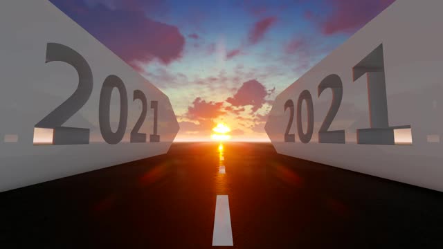 日落的道路与2021年的概念视频下载