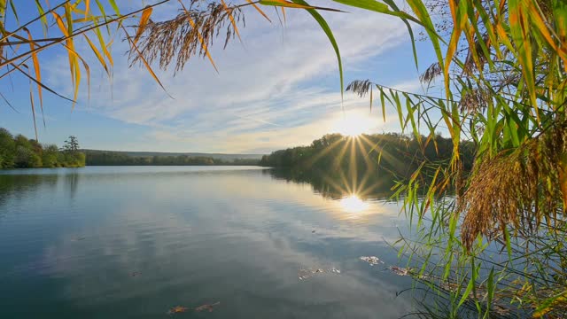 湖在秋天日出视频素材
