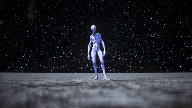 月球上的外星人。不明飞行物的概念。3 d渲染。视频下载