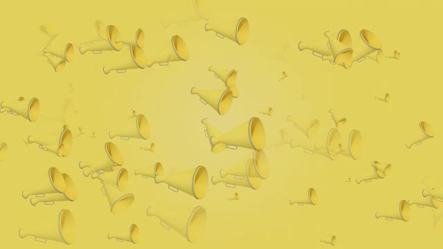 4K抽象可循环飞行的扩音器动画，黄色背景视频下载