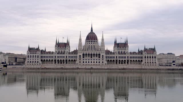4k近距离观看匈牙利议会和多瑙河，匈牙利布达佩斯视频下载