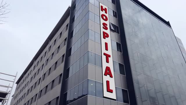 公共玻璃商业大厦医院标志蒙太奇视频素材