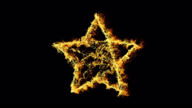 4K抽象可循环燃烧星形状背景，粒子，黑色背景视频下载