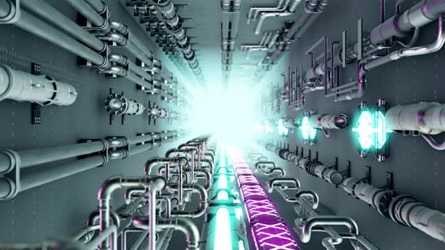 高质量的未来科幻隧道-霓虹灯隧道3d渲染抽象背景-无缝环-无尽视频素材