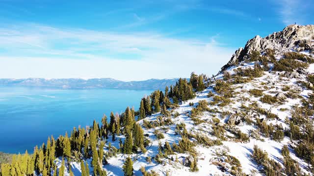 白雪覆盖的山顶和湖(滑拍)视频素材