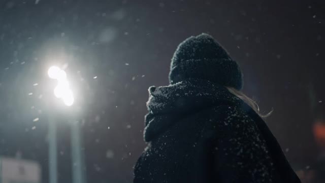 城里的女人在雪地里散步视频下载