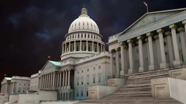 美国国会大厦上空的乌云指的是抗议者风暴，在华盛顿特区的股票视频视频下载
