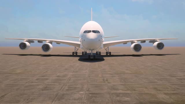 当一架商业飞机从机场跑道起飞时，摄像机在它下面移动视频素材