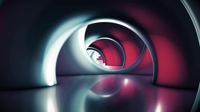 穿越未来的隧道。抽象科幻3D动画。照明廊道、室内设计、宇宙飞船、科学、实验室、技术、科学、建筑、工业的概念视频下载