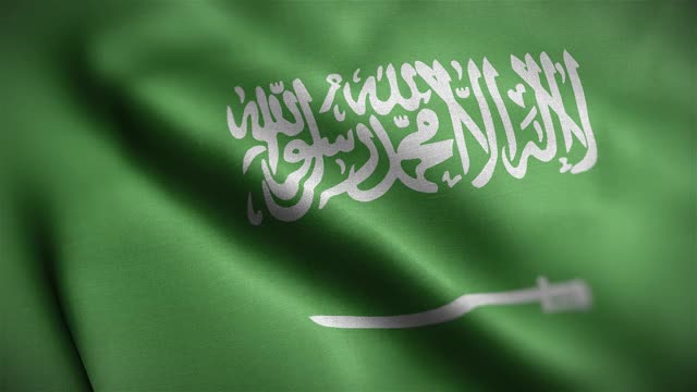 沙特阿拉伯旗帜纹理挥舞近距离背景高清视频素材