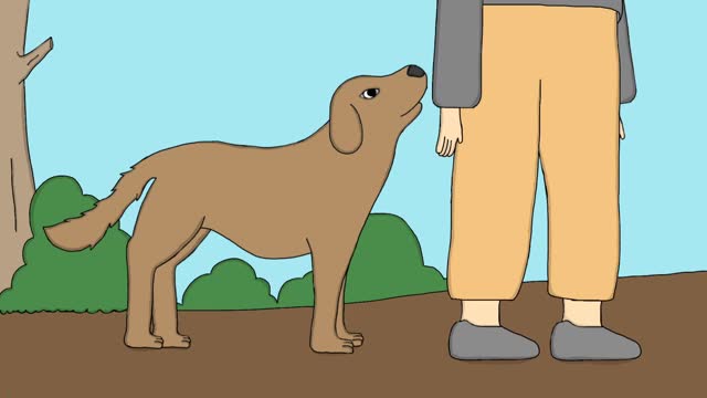 一个人抚摸一只狗的头部的二维动画视频视频素材