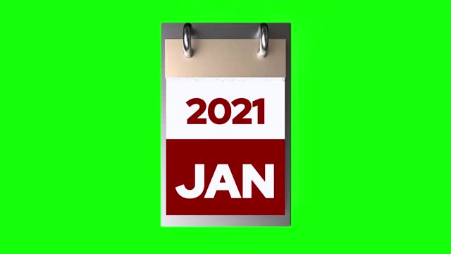 在绿色背景下的2021年日历的时间间隔视频素材