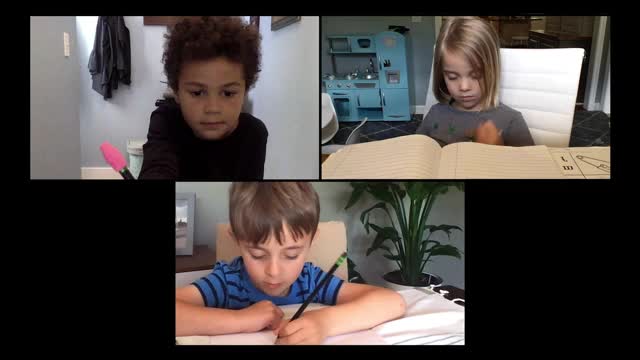 三个小学生通过视频电话一起做作业视频素材