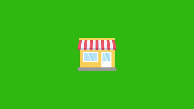 商店图标动画。可以作为您的项目和解释视频视频使用。孤立在绿色背景上。商店图标与圆圈爆发效果。视频下载