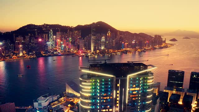 日落时的香港城市全景视频素材