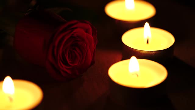 玫瑰和茶灯蜡烛视频下载