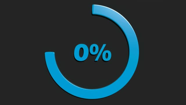 蓝色0%旋转圆形标志在黑色的背景- 3D渲染视频剪辑动画视频素材