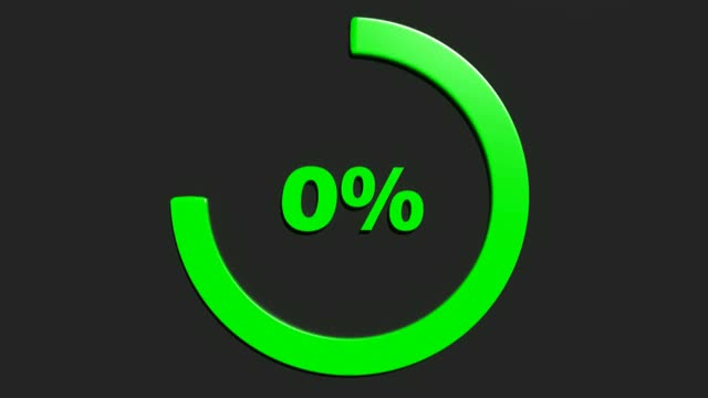 绿色0%转弯圆标志上的黑色背景- 3D渲染视频剪辑动画视频素材