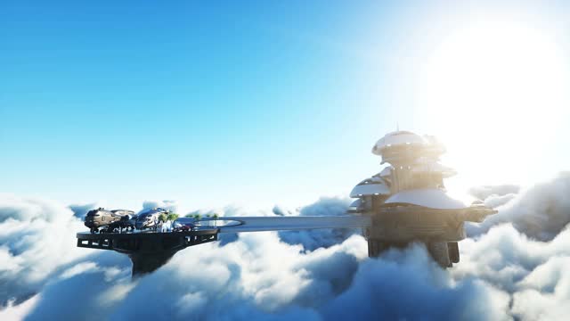 未来的城市站在云端。未来的飞行船。未来的概念。现实的4 k的动画。视频下载