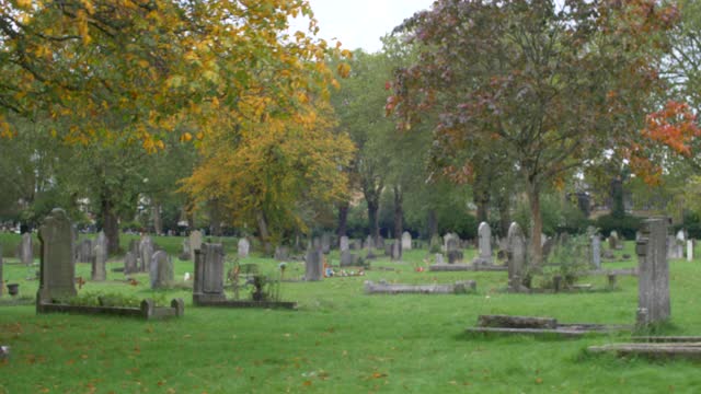伦敦墓地在灰色的一天穿过墓碑视频下载