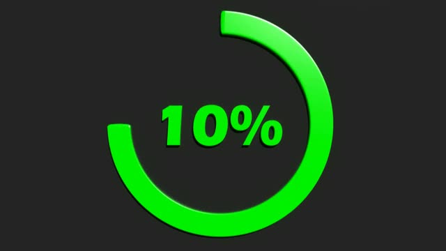 绿色10%转弯圆标志在黑色背景- 3D渲染视频剪辑动画视频素材