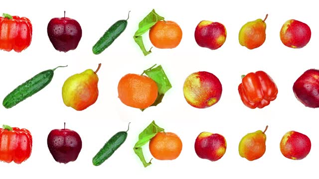 不同的水果移动在白色的背景视频下载