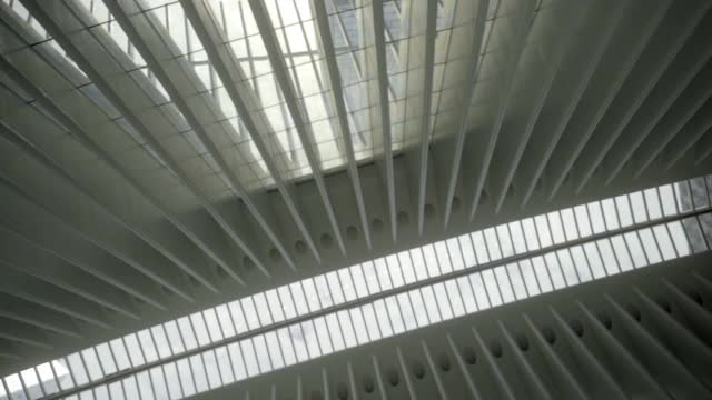 低角度的天窗在著名的奥核之眼购物中心在城市-纽约市，纽约视频下载