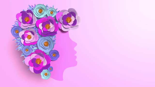 女性剪影与花做一个心脏形状庆祝3月8日国际妇女节4K分辨率动画视频素材
