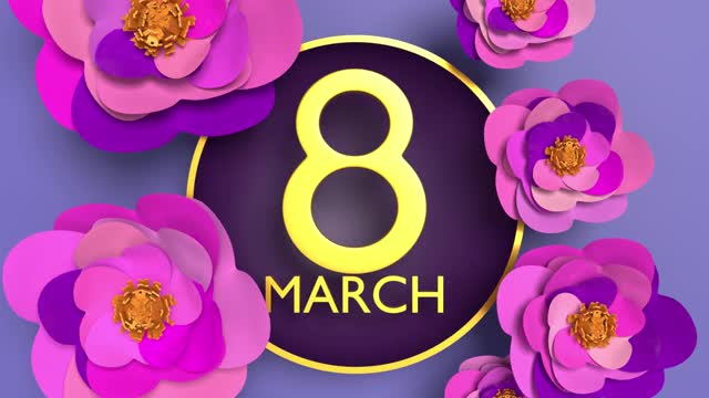 金色8号鲜花庆祝3月8日国际妇女节4K分辨率动画视频素材