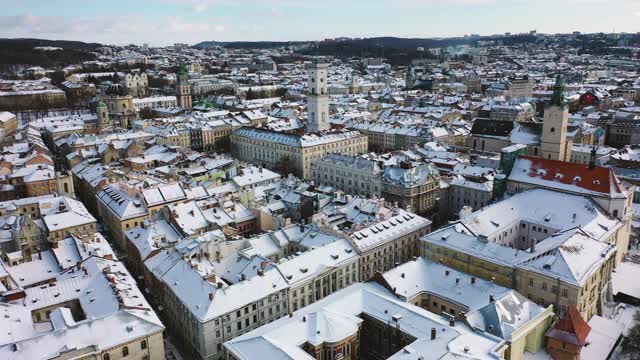 雪景鸟瞰老城区视频素材